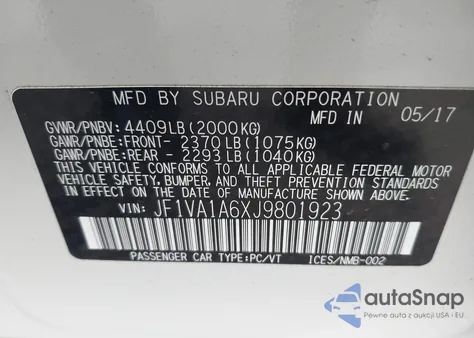 2018 Subaru Wrx from USA, damaged, VIN JF1VA1A6XJ9801923